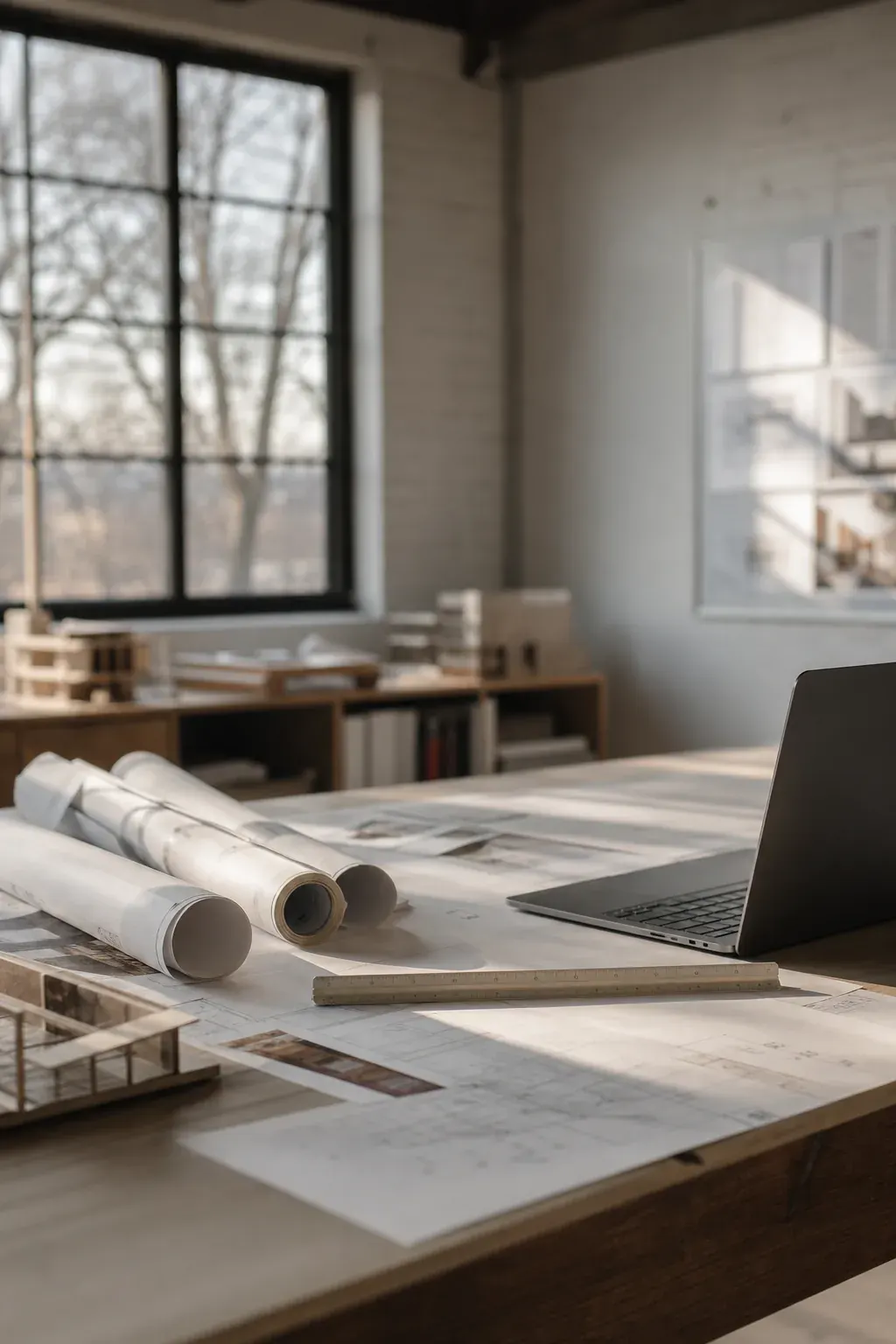 Architect's desk with drawings