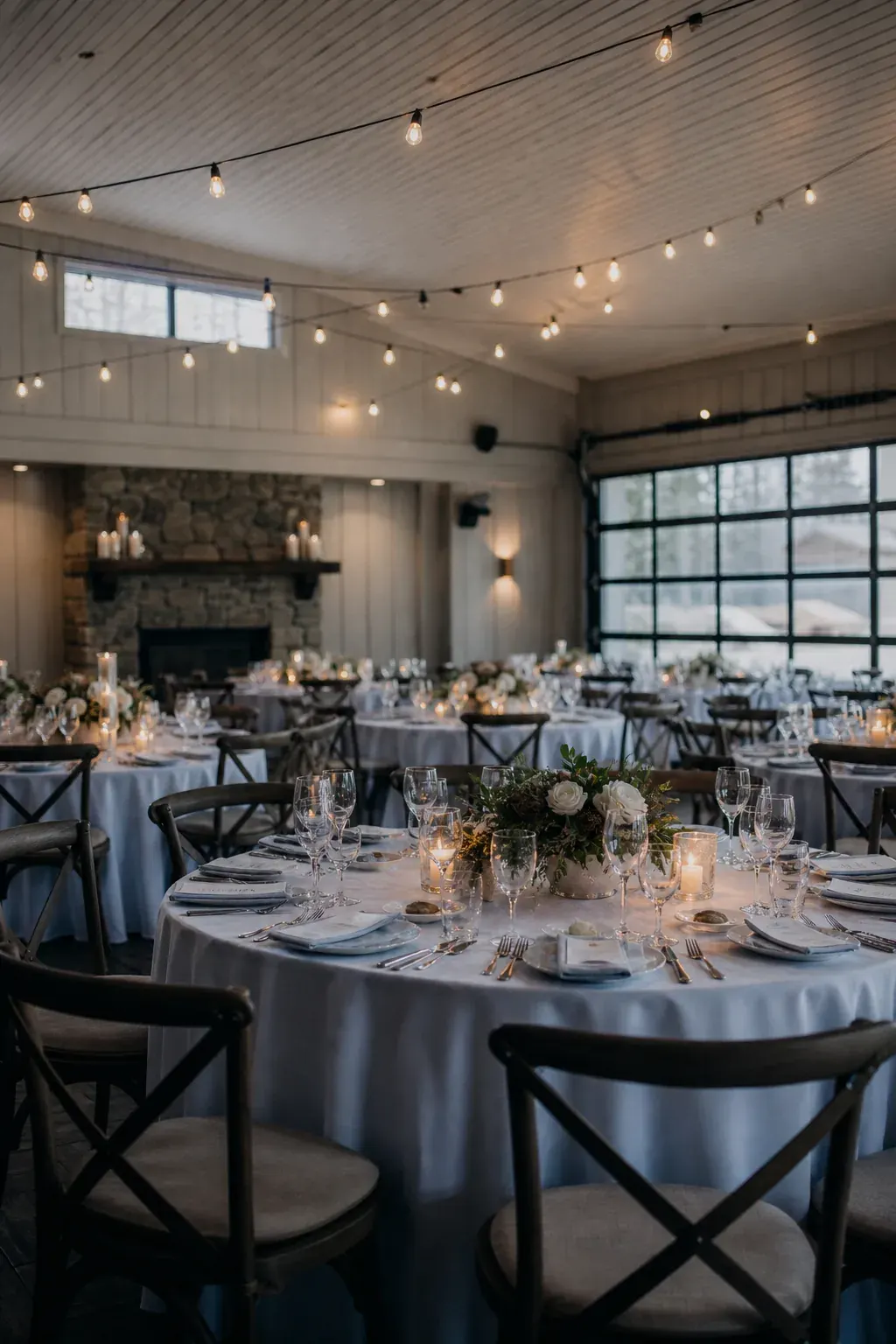 Banquet hall set for an event
