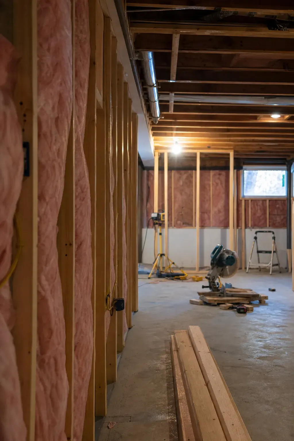 Basement framing during a renovation
