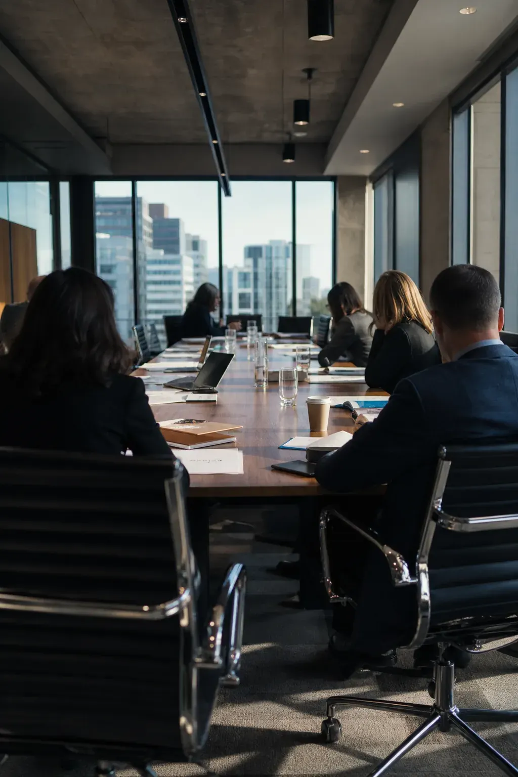 Directors meeting around a boardroom table