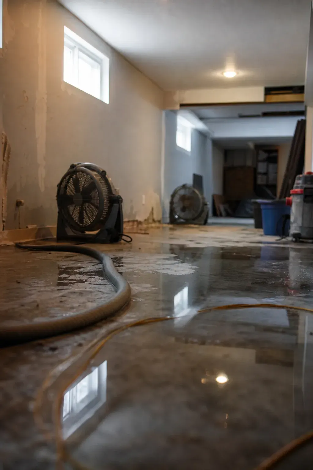 Water damage in a finished basement