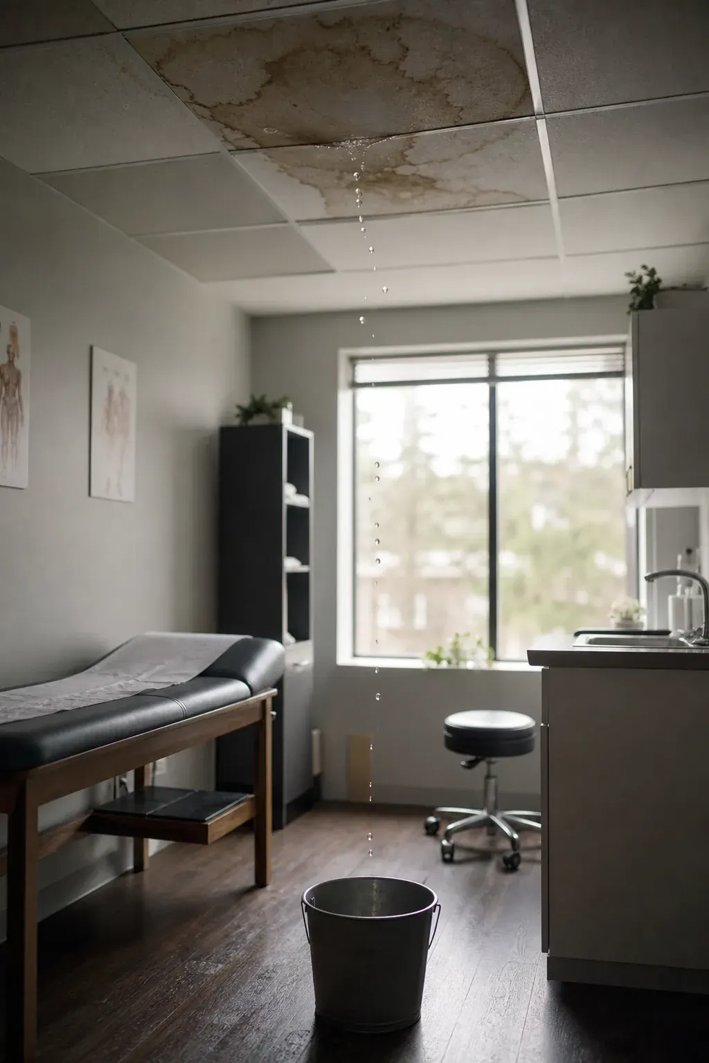 Water leaking from a clinic ceiling