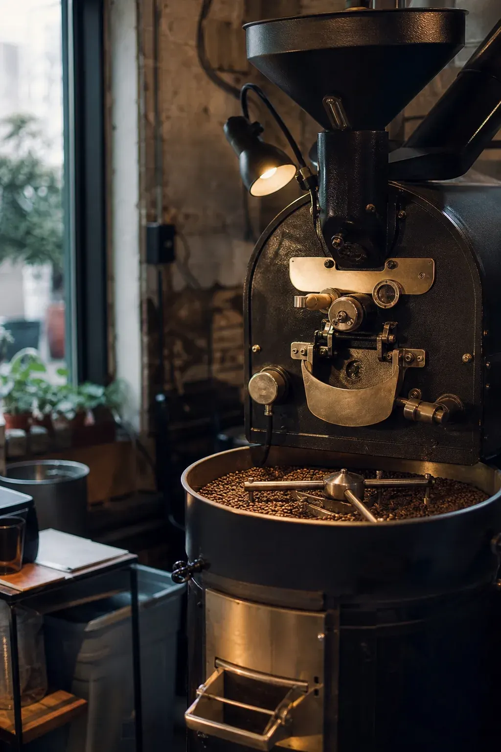 Small batch coffee roaster in a cafe