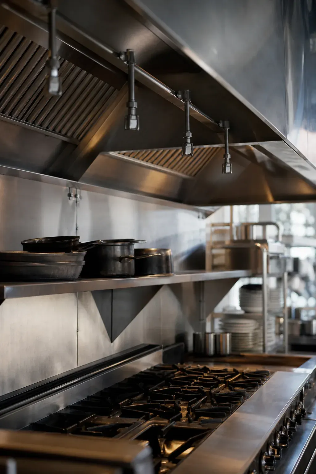 Kitchen fire suppression system above the cooking line