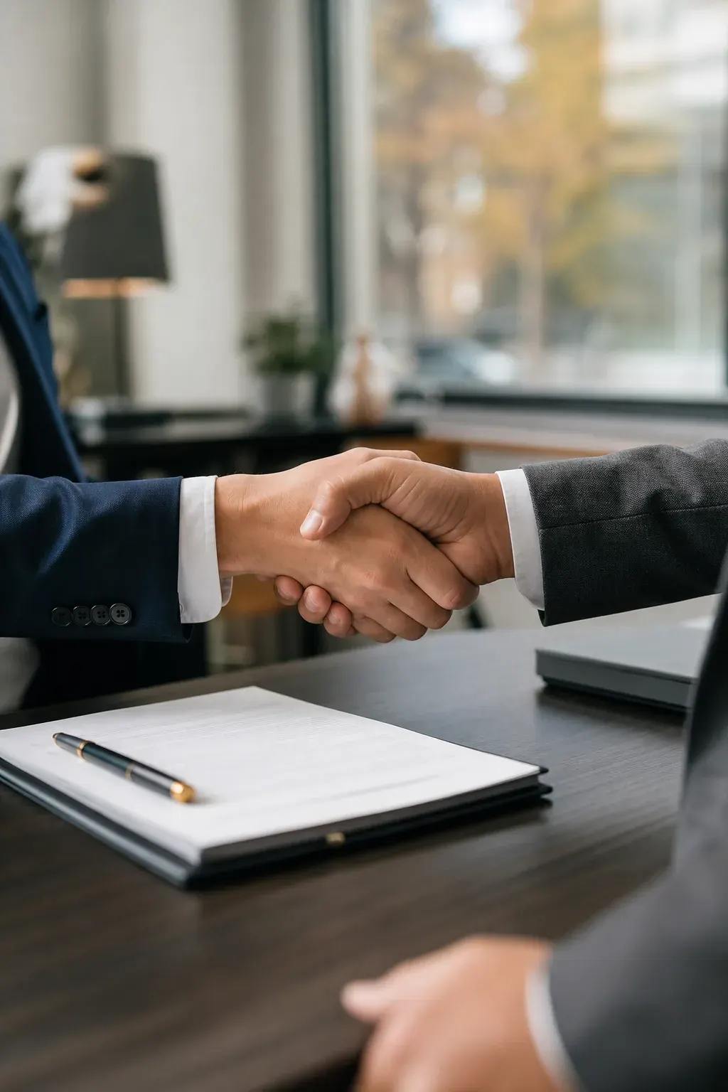 Business partners shaking hands over a contract