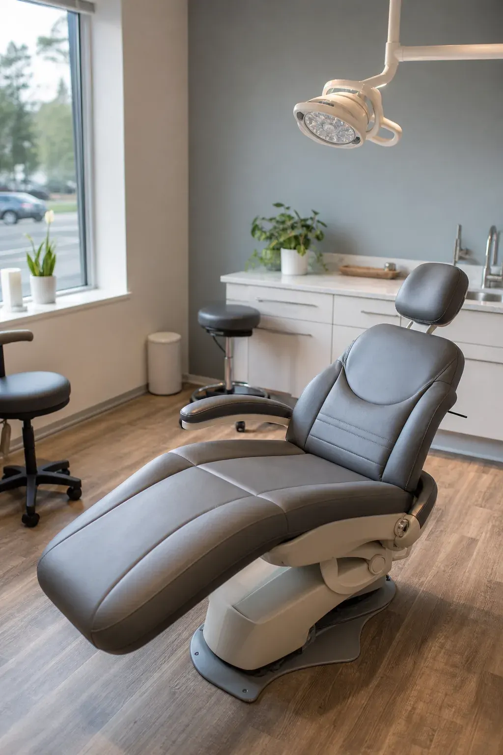 Clean modern clinic treatment room with a treatment chair