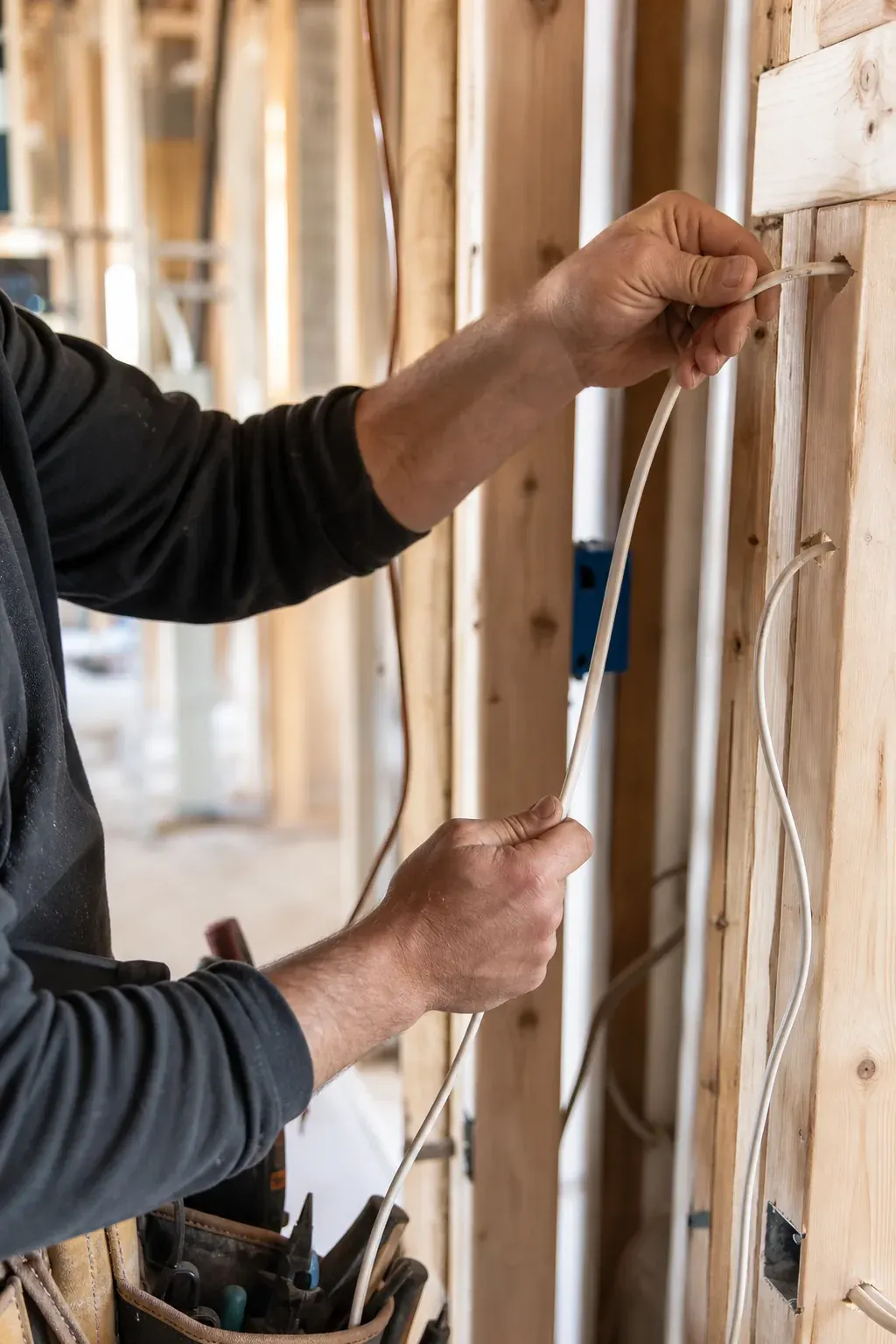 Electrician roughing in wiring