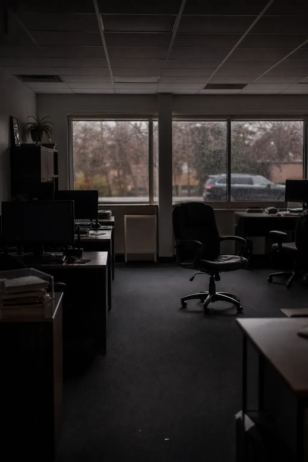 Small business office sitting dark during a power outage