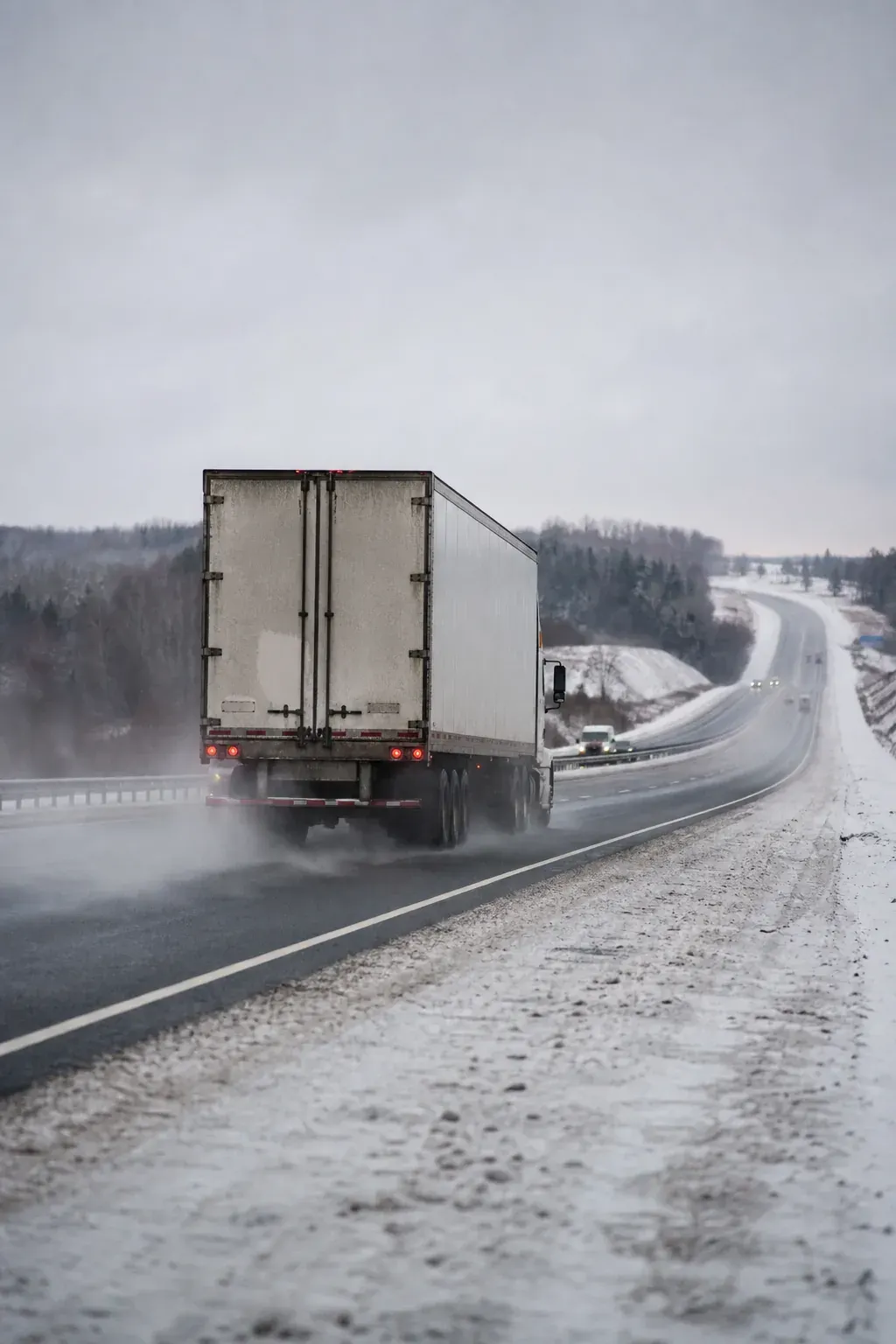 Transport truck on an Ontario highway in winter