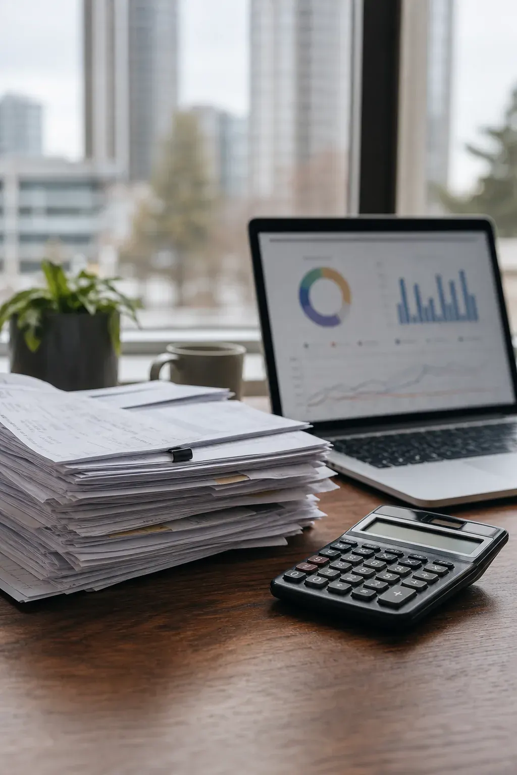 Invoices and accounts receivable paperwork on a desk