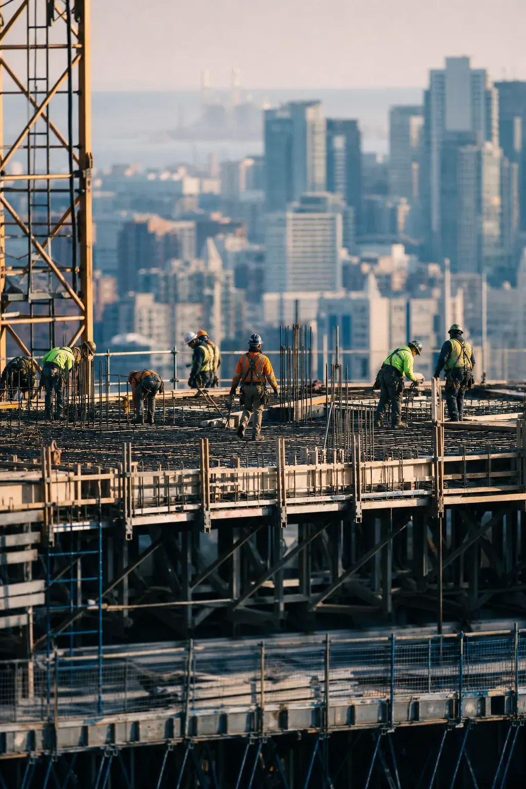 Workers on a high rise slab