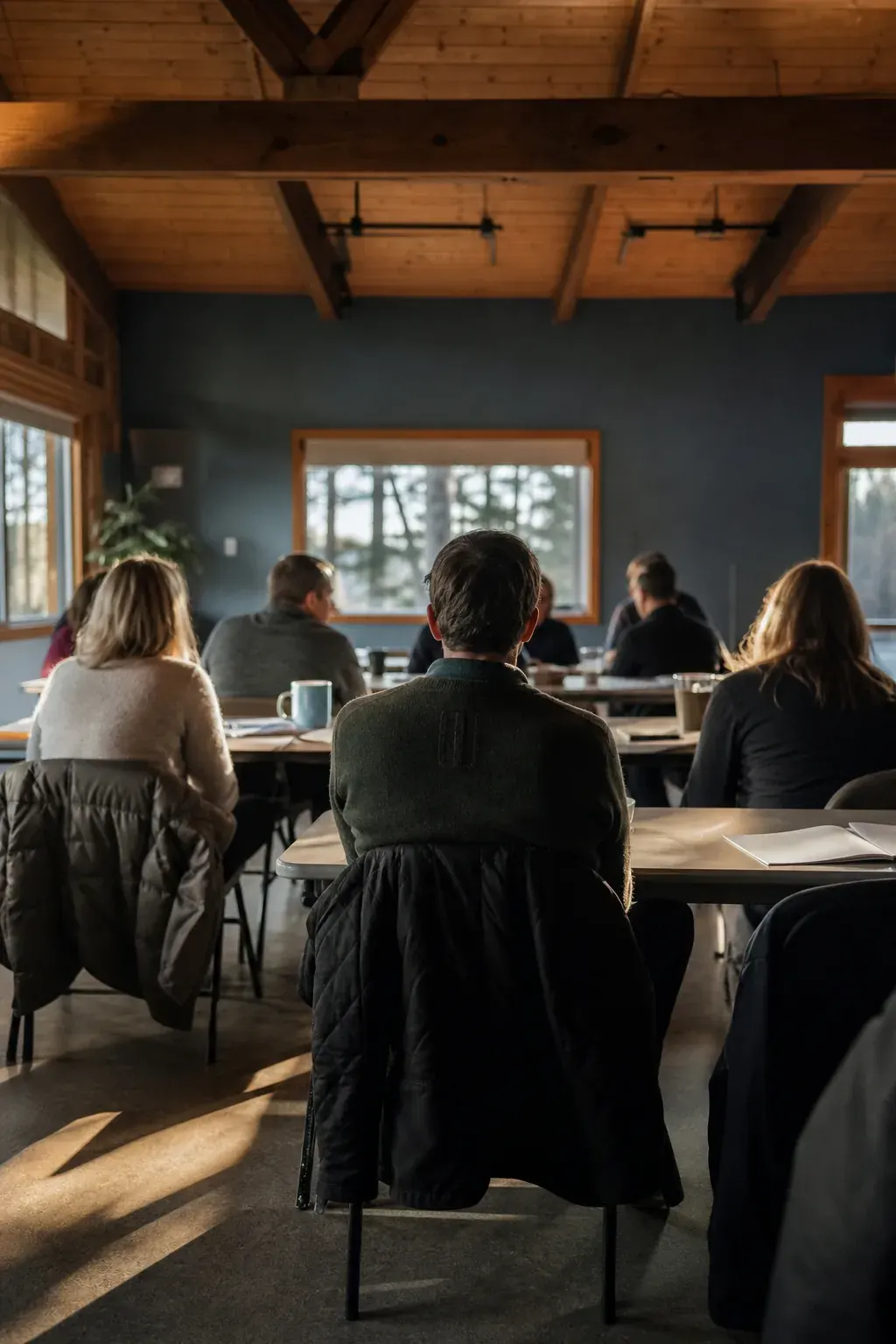 Nonprofit board members meeting in a community room