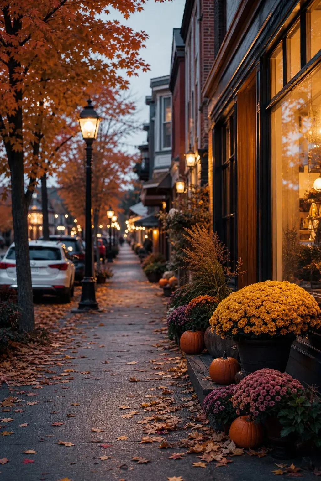 Ontario main street lined with small businesses in the evening