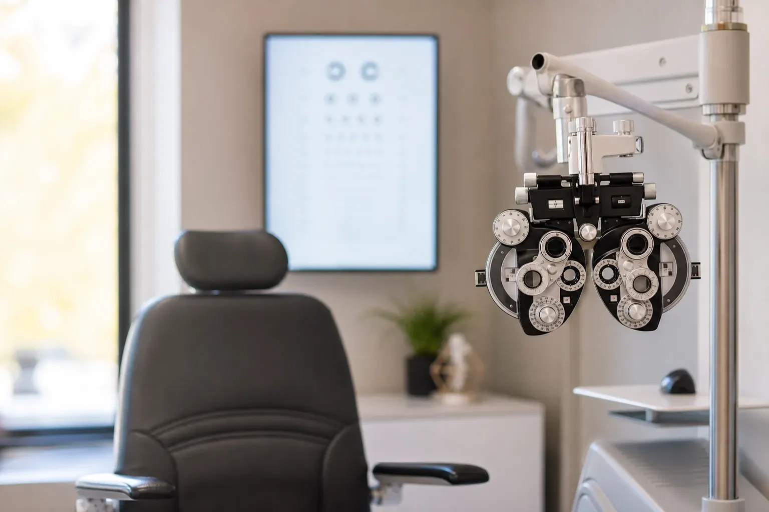 Optometry exam room with a phoropter