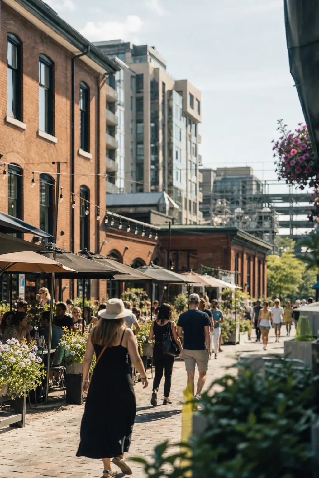 Market district with small shops and patios