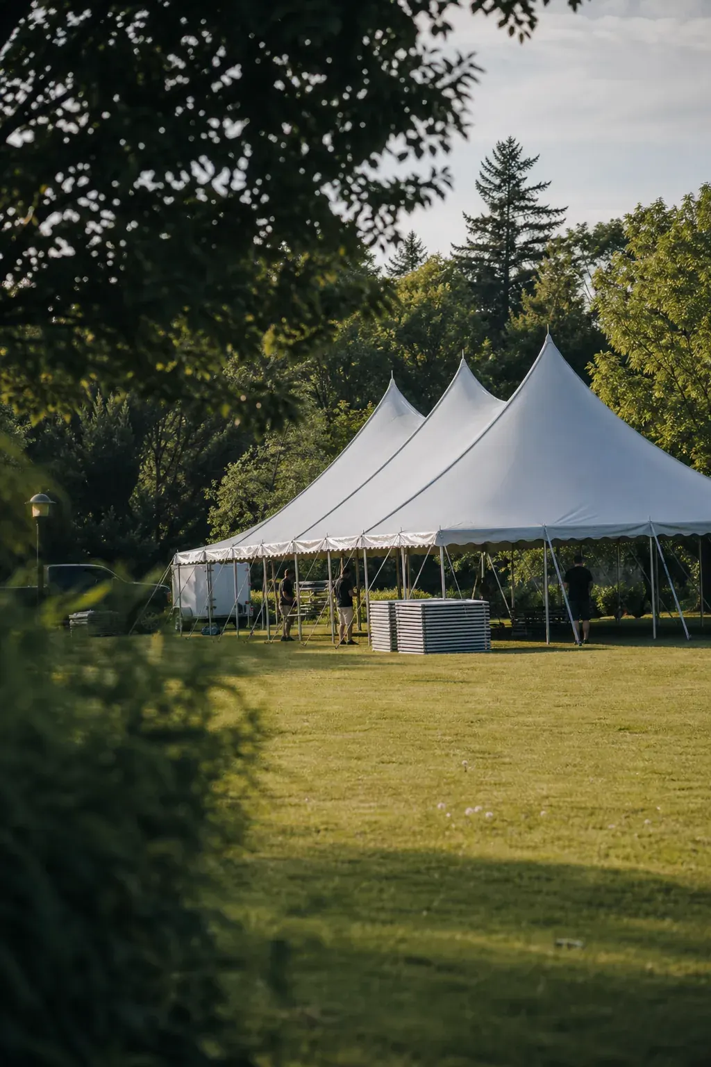 Crew setting up an event tent