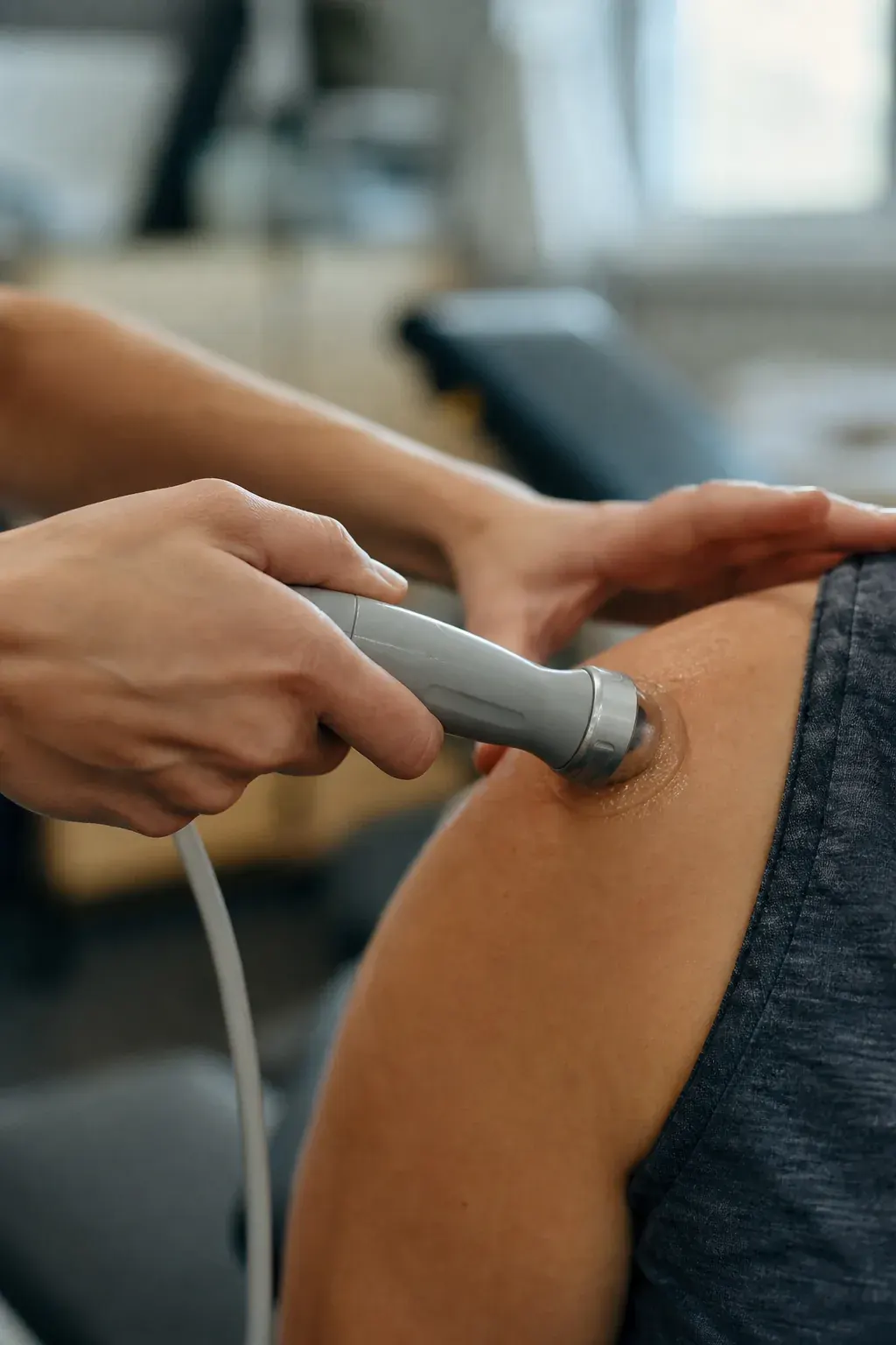 Therapeutic ultrasound on a patient's shoulder
