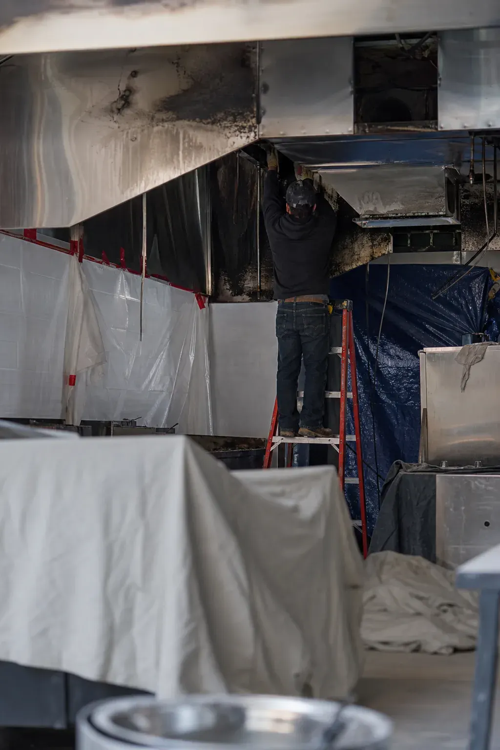Commercial kitchen under repair after a fire