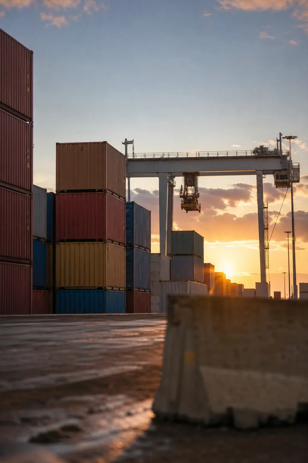 Shipping containers stacked at a port terminal
