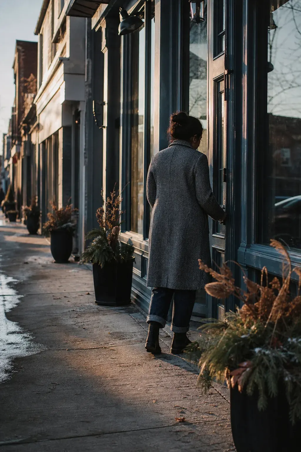 Small business owner opening an independent shop in the morning