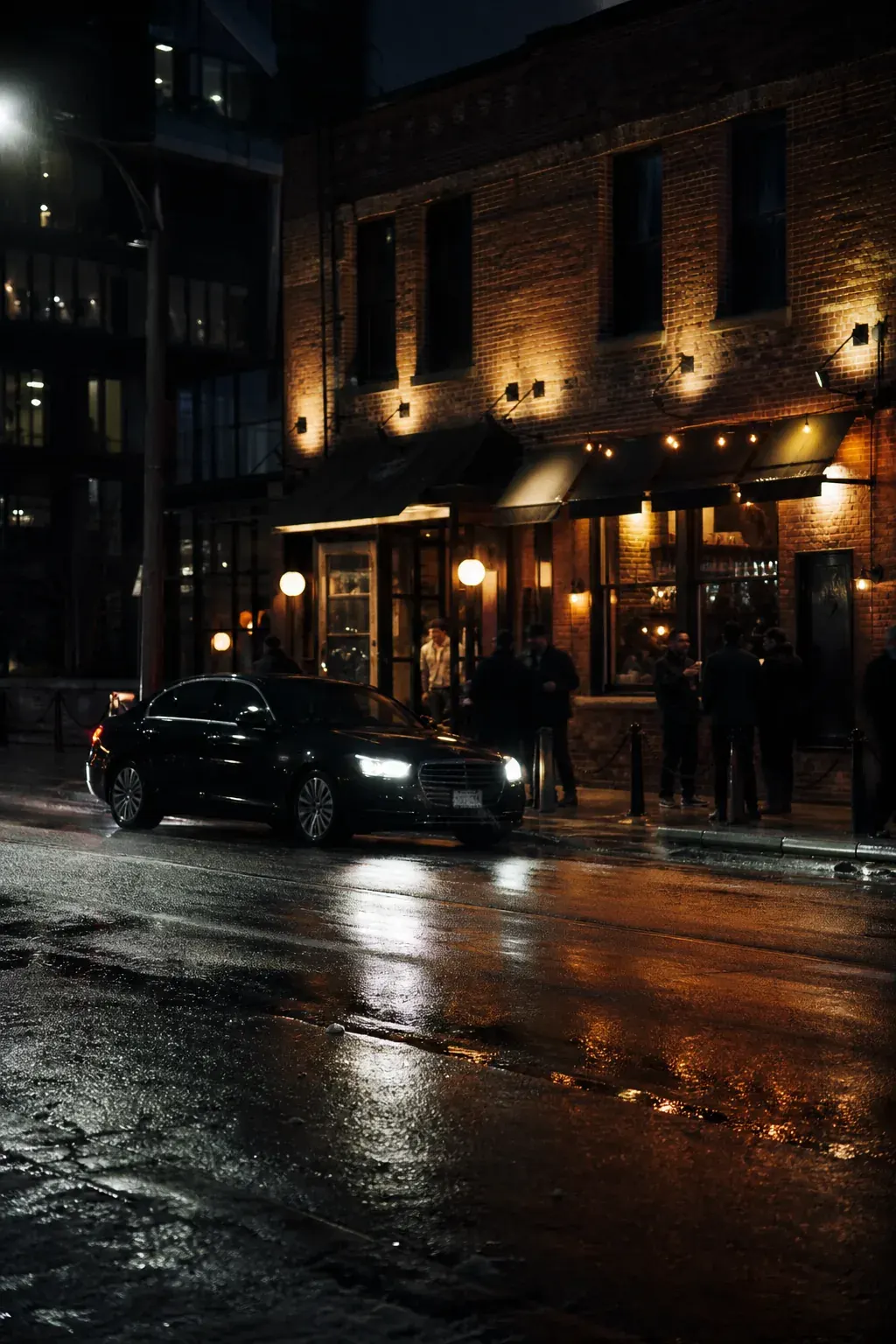 Car waiting outside a bar at night to pick up patrons