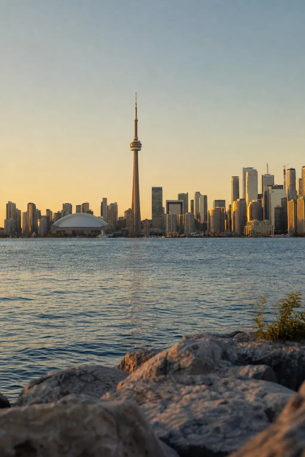 Toronto skyline and CN Tower across Lake Ontario