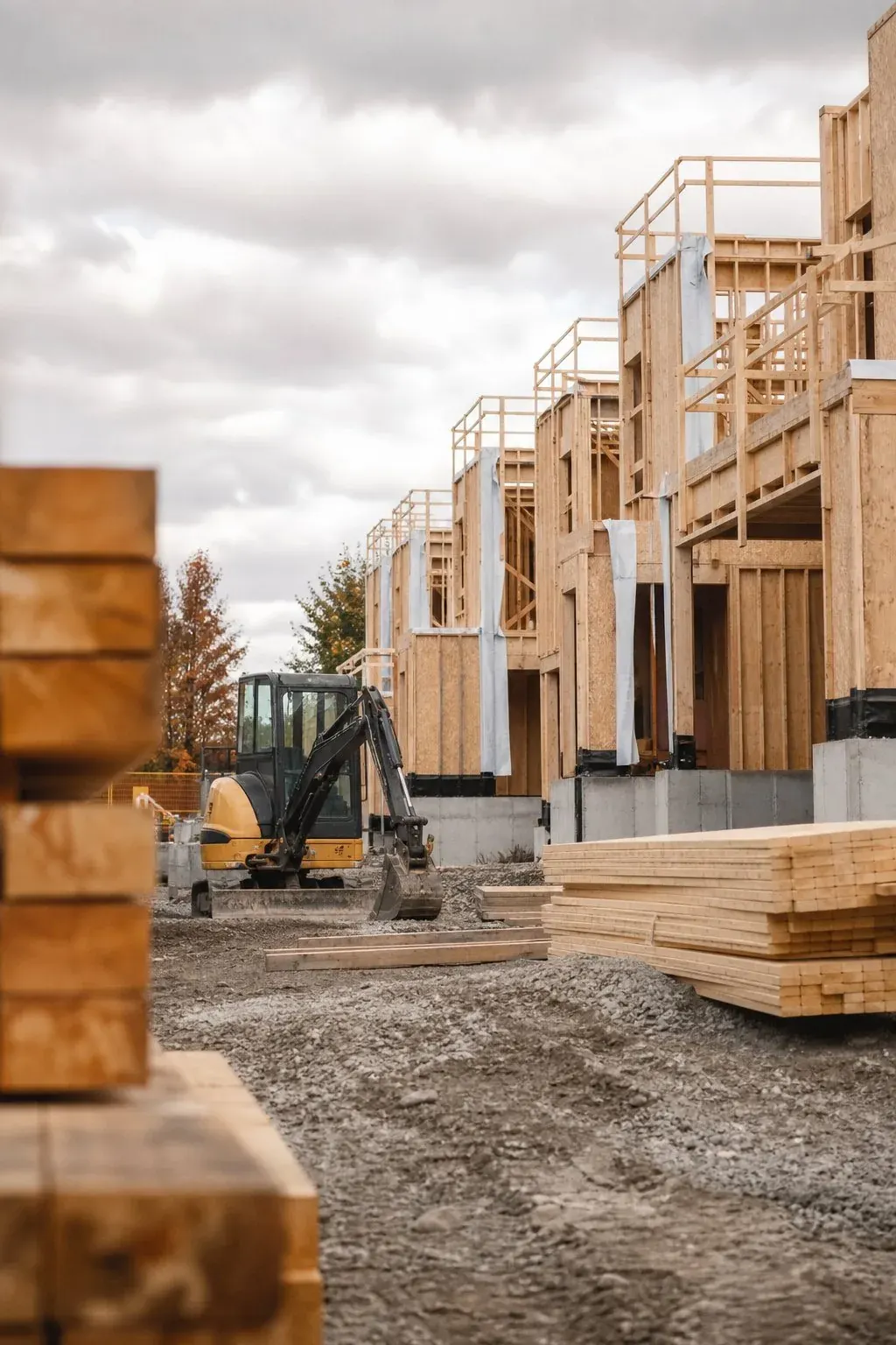 Wood framed townhomes under construction at a GTA job site