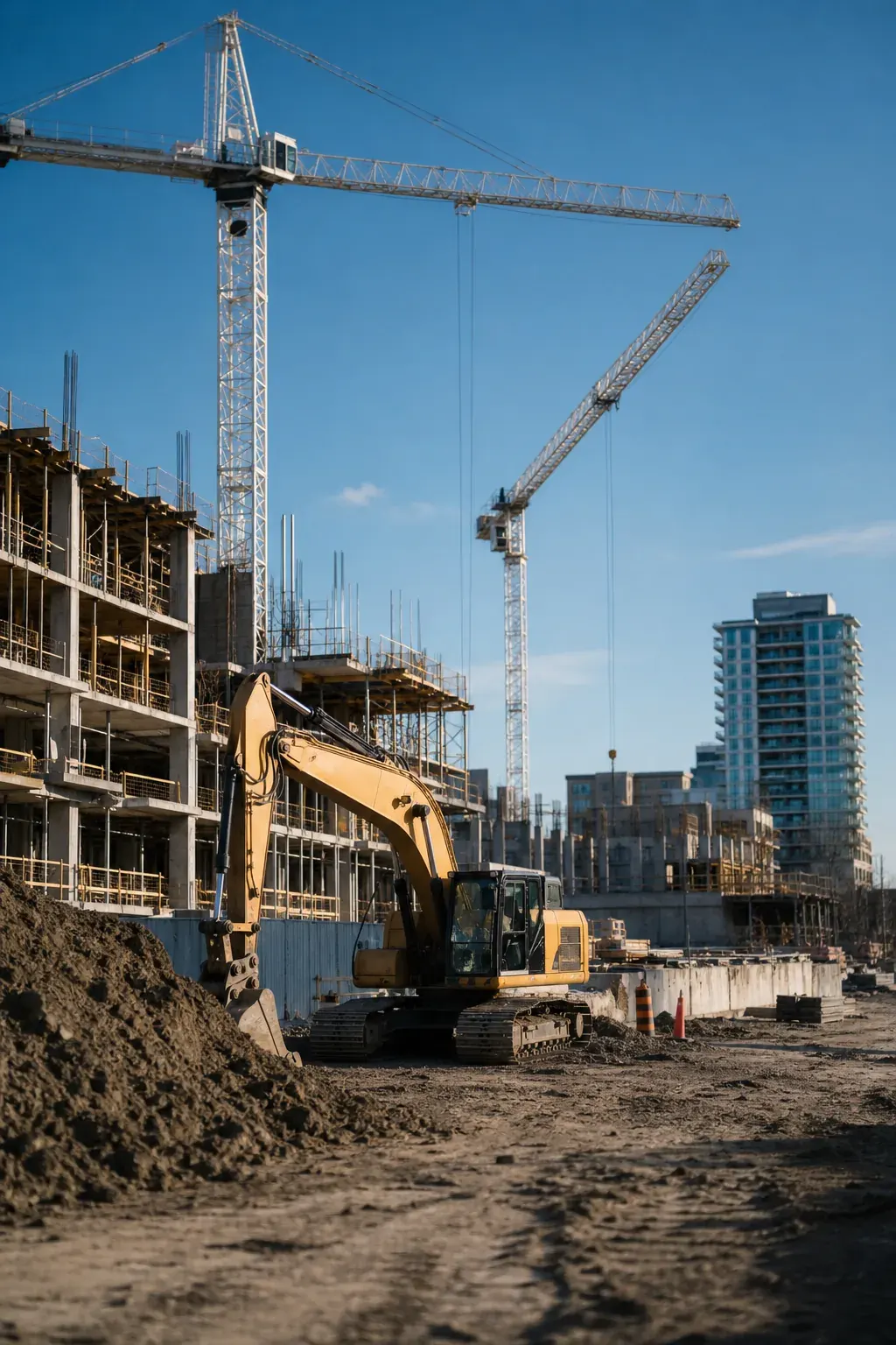 New development under construction with cranes